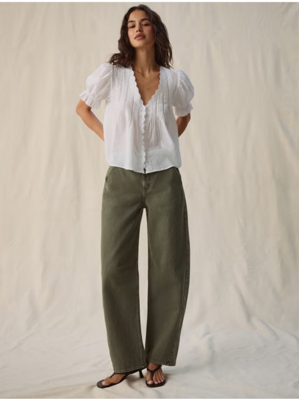 Abercrombie High Rise Barrel Olive Jean